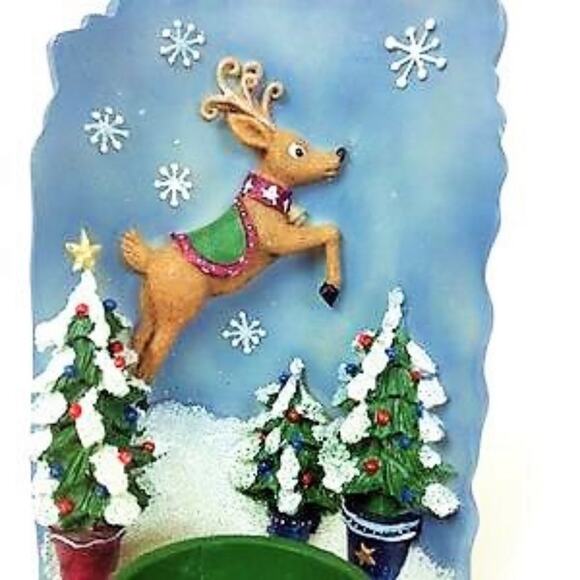 Christmas Tree Holiday Reindeer Candle Votive Holder Tree Snowflakes - Picture 2 of 8